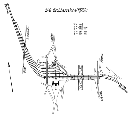 Lageskizze Bahnhof Großhesselohe 1940